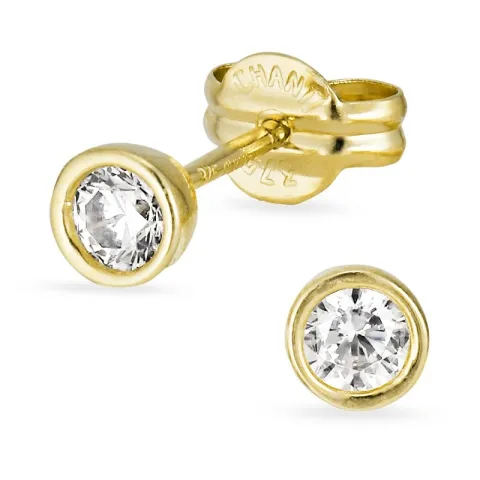 3 mm ørestikker i 9 karat gull med zirkon - Gold Collection