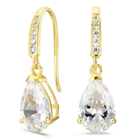 dråpeformede øredobber i 14 karat gull med zirkon - Gold Collection