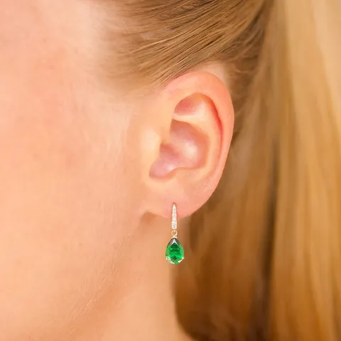 dråpeformede øredobber i 14 karat gull med smaragd og zirkon - Gold Collection