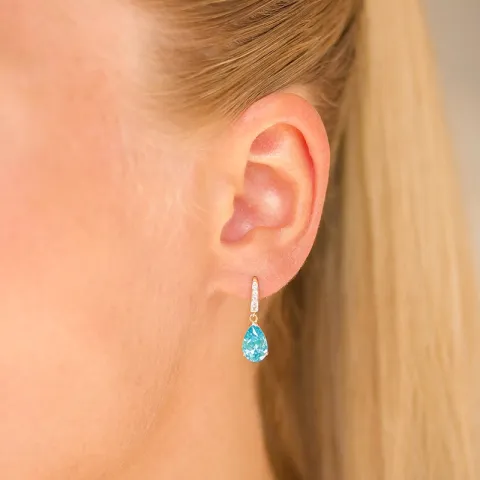 dråpeformede øredobber i 14 karat gull med topas og zirkon - Gold Collection