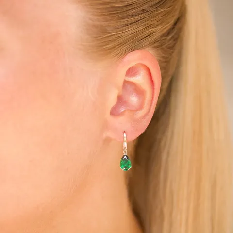 dråpeformede øredobber i 14 karat gull med smaragd og zirkon - Gold Collection