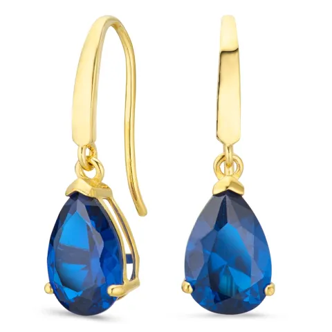 dråpeformede øredobber i 14 karat gull med safir og zirkon - Gold Collection