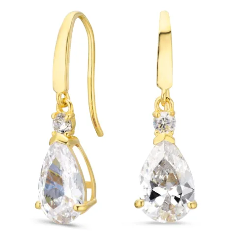 dråpeformede øredobber i 14 karat gull med zirkon - Gold Collection