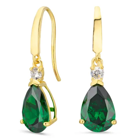 dråpeformede øredobber i 14 karat gull med smaragd og zirkon - Gold Collection