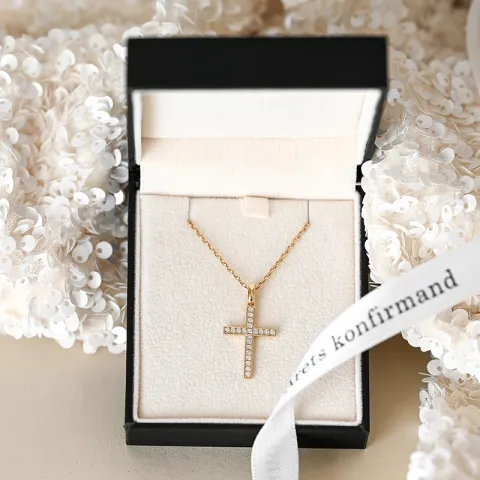kors diamant anheng i 14 karat gull 0,251 ct