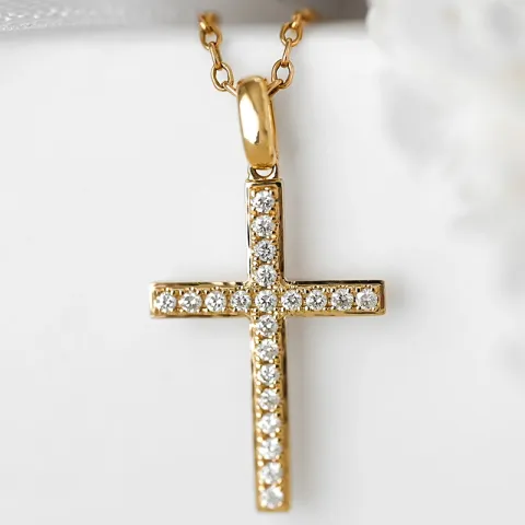 kors diamant anheng i 14 karat gull 0,251 ct