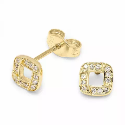 firkantet diamantøredobb i 14 karat gull med diamant 