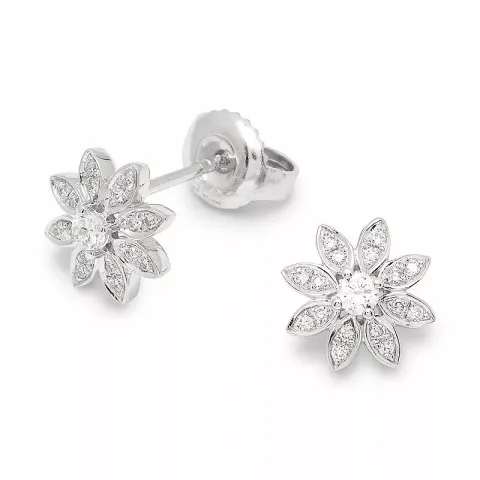 Blomst diamantøredobb i 14 karat hvitt gull med diamanter