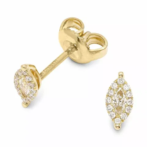Ovale diamant ørestikker i 14 karat gull med diamant og diamant