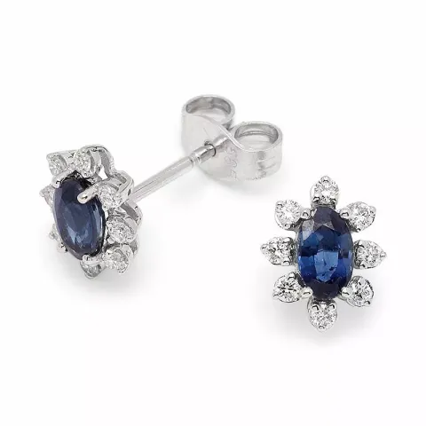 blomst safir rosettørepynt i 14 karat hvitt gull med diamant og safir