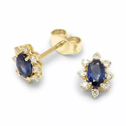 blomst safir briljantøredobb i 14 karat gull med diamant og safir