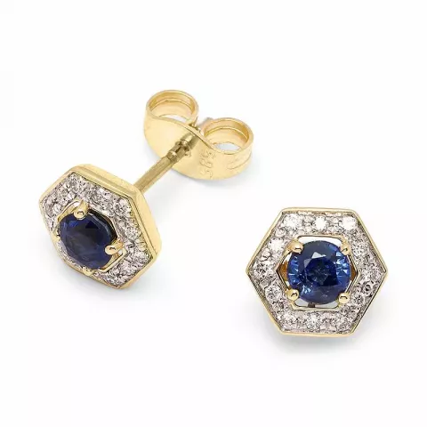 Blå safir diamantøredobb i 14 karat gull med rhodium med diamanter og safirer 