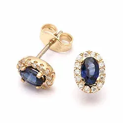 ovale safir øredobber i 14 karat gull med diamant og safir