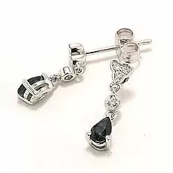 dråpe blå safir briljantøredobb i 14 karat hvitt gull med diamant og safir 