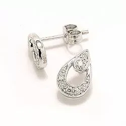 Dråpe diamant ørestikker i 14 karat hvitt gull med diamanter 