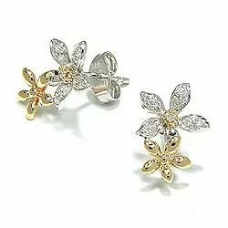 Blomst diamantøredobb i 14 karat gull og hvitt gull med diamanter 