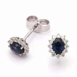 blomst safir ørestikker i 14 karat hvitt gull med diamant og safir