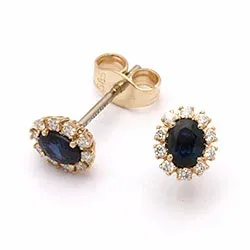blomst safir øredobber i 14 karat gull med diamant og safir