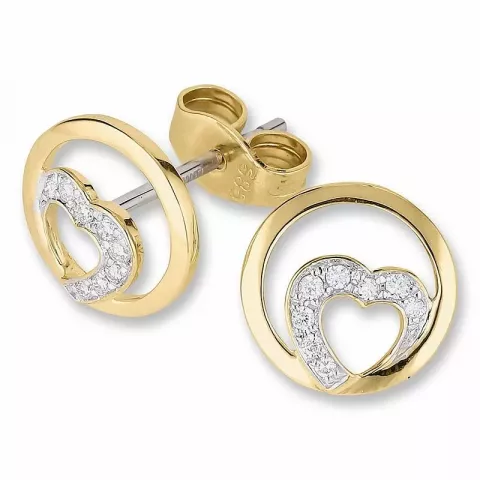 Hjerte briljantøredobb i 14 karat gull og hvitt gull med diamanter 