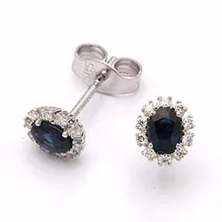 blomst safir ørestikker i 14 karat hvitt gull med diamant og safir