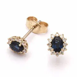 blomst safir øredobber i 14 karat gull med diamant og safir