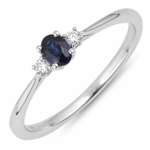 blå safir diamantring i 14 karat hvitt gull 0,05 ct