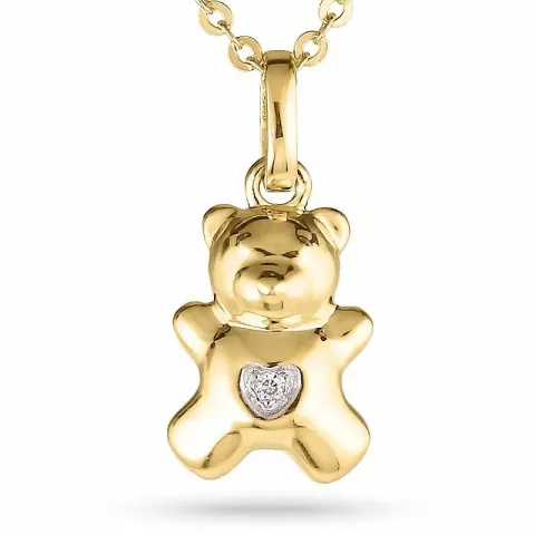 Bamse diamant anheng i 14 karat gull 0,01 ct