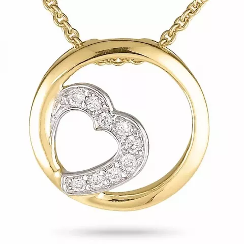 Hjerte diamant anheng med halskjede i 14 karat gull og hvitt gull 0,04 ct