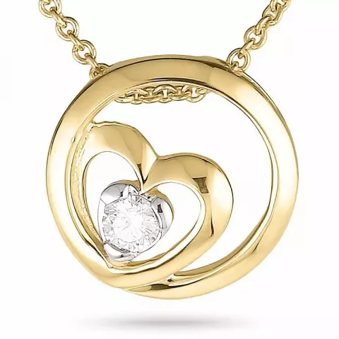 Hjerte diamant anheng med halskjede i 14 karat gull og hvitt gull 0,05 ct