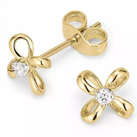 Blomst diamantøredobb i 14 karat gull med diamanter 
