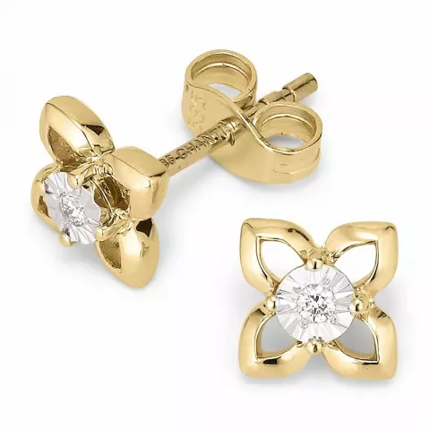 Blomst briljantøredobb i 14 karat gull og hvitt gull med diamanter 