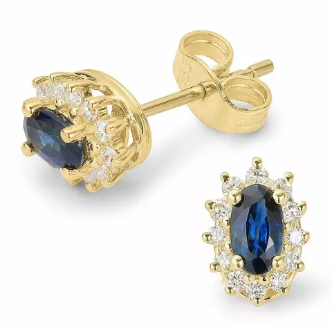 safir rosettørepynt i 14 karat gull med diamant og safir