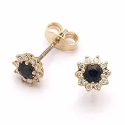 blomst safir diamantøredobb i 14 karat gull med diamant og safir