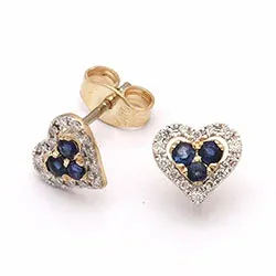 hjerte safir ørestikker i 14 karat gull med diamant og safir