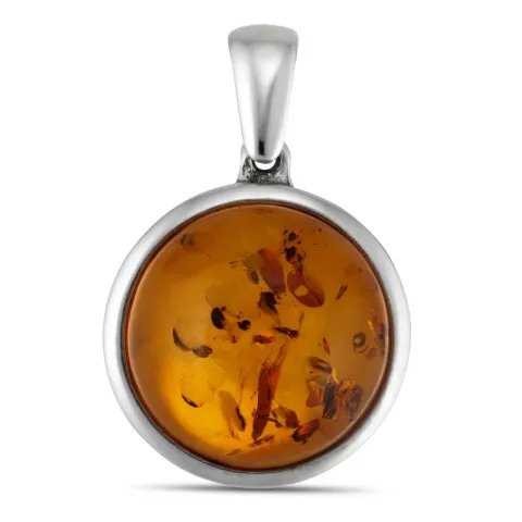 Rundt rav anheng i sølv