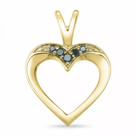 hjerte svart diamant anheng i 14 karat gull 0,05 ct