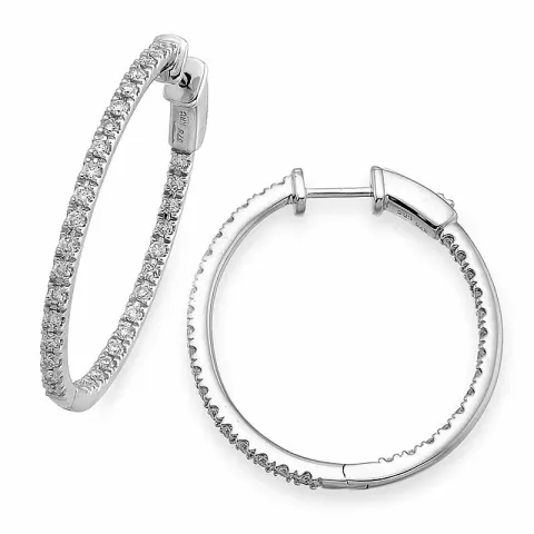 24 mm diamant creol i 14 karat hvitt gull med diamanter