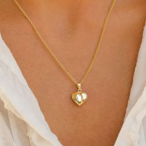 12 x 17 mm hjerte halskjede i forgylt sølv med anheng i 8 karat - Amoré