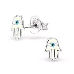 Hvite hamsas hånd øredobber i sølv