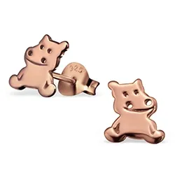 Flodhest øredobber i rosabelagt sølv