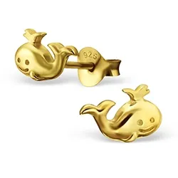 Hval øredobber i forgylt sølv