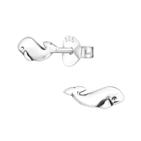 Hval øredobber i oksidert sterlingsølv