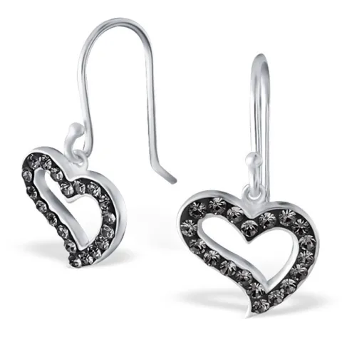 Hjerte grå krystall øredobber i sølv