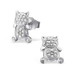 Katt øredobber i rodinert sølv