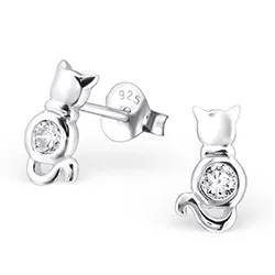 Katt øredobber i sølv