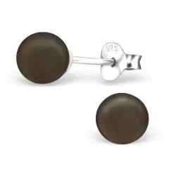 6 mm runde brune øredobber i sølv