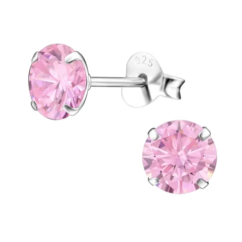 6 mm runde zirkon øredobber i sølv