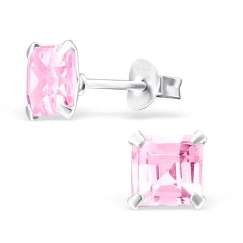 6 mm rosa zirkon øredobber i sølv