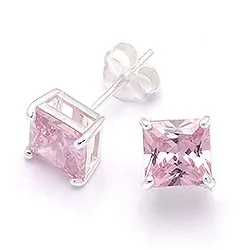 6 mm firkantet rosa øredobber i sølv