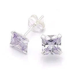 6 mm firkantet lilla øredobber i sølv